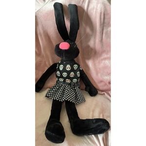 Dakin 1992 Black Rabbit Plush Toy w/ skull dress, halloween. vintage 17”. bunny